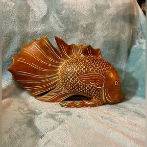 Hand Carved Wooded Goldfish, so pretty, browns, gold, off white